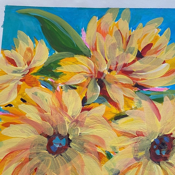 Original Floral Acrylic Painting Golden Sunflower Celebration - Picture 5 of 6